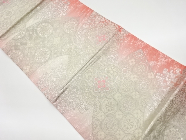 JAPANESE KIMONO / VINTAGE FUKURO OBI / WOVEN FLOWER CREST & ARABESQUE